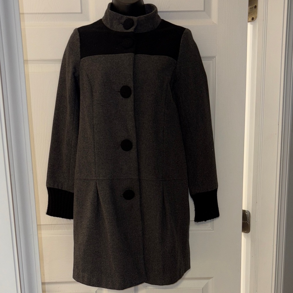 Lux Women's Charcoal and Black 100% wool coat Pea Coat